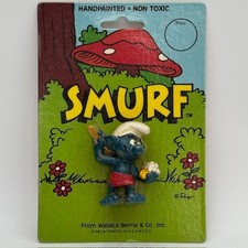 Vintage 1982 Schleich Peyo Smurf with Flowers PVC Figurine on Wallace Berrie Card — listing 5