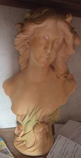 Small Cast Metal Bust of an Art Nouveau Woman with Bonnet — listing 5