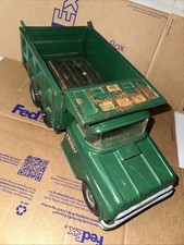 Vintage 1950s Buddy L Hydraulic Dump Truck, Pressed Steel Green Cab White Bed — listing 4