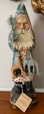 Pair of Hand-Carved Folk Art Wooden Figures — Peasant Woman and Man on Log Bases Only the carved initials shown — listing 4