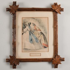 Antique 1869 Les Modes Parisiennes Hand-Colored Fashion Engraving, Framed 10 x 12 — listing 5