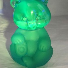 Fenton Blue Iridescent Hand-Painted Glass Bear Figurine with Tulips & Bee — listing 5