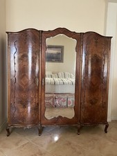 French Provincial Style Bedroom Set - Carved Pine Queen Bed, Nightstand, Armoire & Mirror