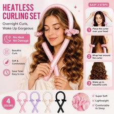 30-Piece Heatless Hair Curler Set with Styling Hook - Pastel Rainbow Magic Spiral Curlers (25cm)