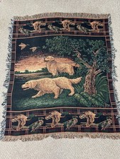 Woven Cotton Tapestry Throw Blanket with Golden Retriever & Pheasant Hunting Scene — listing 3