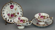 Vintage Lusterware Pedestal Teacup with Pink Rose Motif and Gold Trim — listing 6