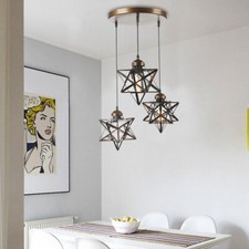Set of 5 Moravian Star Glass & Metal Pendant Light Fixtures — listing 6
