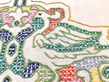 Vintage Embroidered Bird & Botanical Linen Tablecloth — listing 2