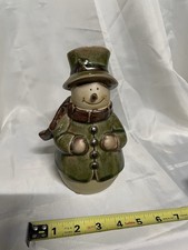 Ceramic Christmas Snowman Figurine Holding Small Santa/Snowbaby, Top Hat & Striped Scarf Yes - painted/impressed mark — listing 2