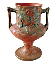American Art Pottery Brown Molded Vase with Bird and Berry Relief (Roseville Bushberry style) — listing 5