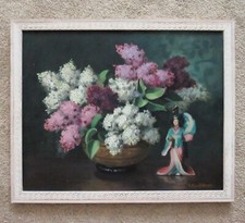 Vintage Original Still Life Oil Painting 'The Temple Bell' with Chinoiserie Objects, Signed — listing 6