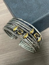 Twisted Cable Hinged Cuff Bracelet with Two-Tone Gold Bullet Ends — listing 3
