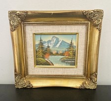 Vintage Original Oil Painting Landscape with River and Trees in Ornate Gilt Frame — listing 6