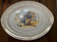 Homer Laughlin Eggshell Georgian Turkey Platter, Oval Serving Platter with Gold Trim — listing 3