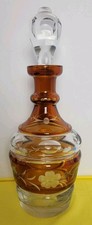 Bohemian Amber Glass Decanter Set with Hand-Painted Enamel Florals and Raised Gilt 6 glasses + decanter — listing 2