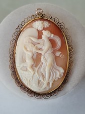 Antique Carved Shell Cameo Brooch, Our Lady of Mount Carmel (Madonna and Child), Gilt Frame, listing 3