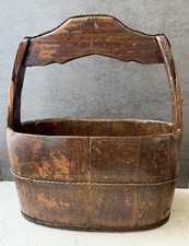 Antique Chinese Hand-Painted Wooden Rice Bucket with Floral Decoration — listing 3