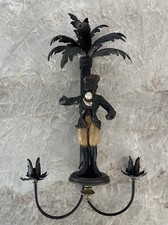 Figural Palm Tree & Monkey Candlestick Holder, Bronze-Finish Cast Metal/Resin — listing 6