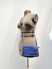 Chain-Trim Flap Crossbody Bag, Gray Metallic Snake-Embossed, Falabella Style — listing 2