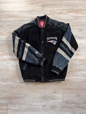 Vintage 1990s NFL New England Patriots Black and Blue Suede Leather Varsity Bomber Jacket — listing 5