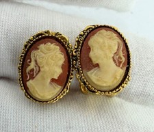 Antique Carved Shell Cameo Drop Earrings in Gilt Filigree Frames — listing 4