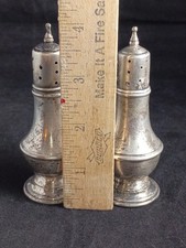 Vintage Weighted Sterling Silver Salt & Pepper Shaker Set, Bell Form with Finial Tops — listing 4