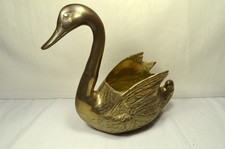Pair of Vintage Brass Swan Planters / Figural Decor Statues — listing 6