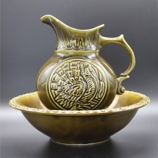 McCoy Pottery White Pitcher and Wash Basin Set with Embroidered Serpentine Design — listing 2