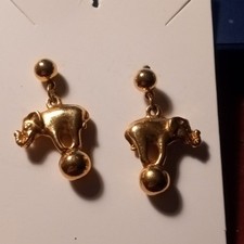 Pair of Antiqued Copper-Tone Elephant Head Charm Drop Earrings with Leverback Hooks