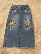 Floral Print Denim Skirt, Retro 60s/70s Style Multicolor, listing 6