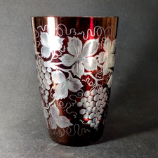 Amethyst / Cranberry-Tone Cased Glass Vase with Wheel-Cut Floral Daisy Engraving — listing 2