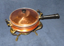 Antique Copper Chafing Dish with Domed Lid on Brass Stand with Burner — listing 2