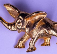 Vintage Gold-Tone Figural Elephant Brooch with Red Rhinestone Eye, Trunk Up, listing 4