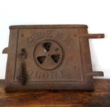 Vintage Cast Iron Wood Burning Stove with Arched Glass Door