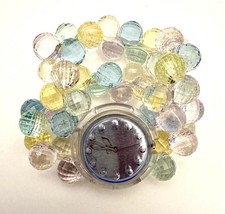 Swatch Ladies' Watch with Pink Dial, Multicolor Numerals and Multi-Strand Bead Wire Cable Bracelet