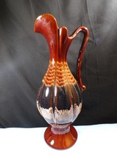 Vintage Royal Haeger Tall Ceramic Ewer Pitcher Vase with Embossed Floral Design in Caramel/Amber Glaze — listing 3