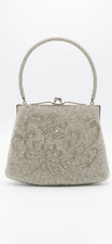 Vintage 1950s-60s Silver Metallic Kisslock Evening Bag with Metal Top Handle