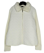 Effeci Woman Cream Quilted Zip-Up Jacket with Faux Fur Collar and Knit Sleeves, Size 2X — listing 2