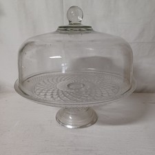 Pressed Glass Pedestal Cake Stand with Clear Glass Dome Cover, Wexford-Style Diamond Pattern — listing 3