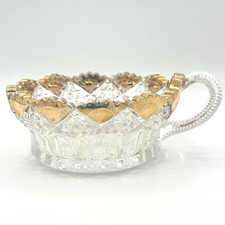 Vintage EAPG Pressed Glass 4-inch Nappy Sauce Dish with Hobstar & Fan Pattern — listing 5