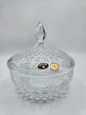 Bohemia Lead Crystal Covered Candy Dish with Gold Faceted Finial
