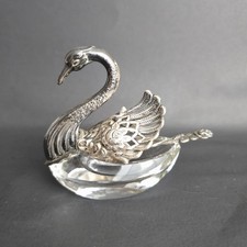 Vintage Silver Swan Open Salt Cellar with Cut Glass Body and Articulated Wings, Made in Italy Only ITALY — listing 6