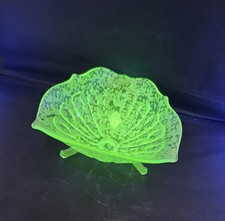 Green Depression Glass Two-Handled Serving Plate, Octagonal with Thumbprint/Hobnail Pattern, 6.5 inches — listing 5