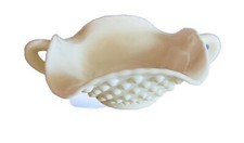 Vintage Milk Glass Kidney-Shaped Nappy Dish with Geometric Pressed Pattern — listing 3