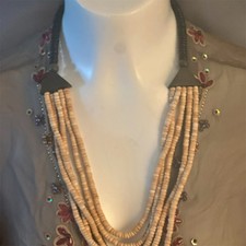 Multi-Strand Purple Coconut Shell Heishi Bead Statement Necklace with Horn Accents, 19 inches — listing 4