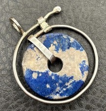 Handcrafted Modernist Pewter Pendant with Spiral, Cabochons and Rune-Style Motif