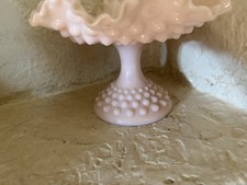 Vintage Pink & White Milk Glass Rose Embossed Trinket Box with Uranium Glass Lid