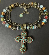 Sweet Romance Gothic Rosary-Style Cross Pendant Necklace with Red & Blue Glass Beads — listing 4