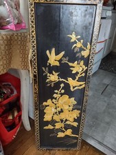 Pair of Chinese Black Lacquer Wall Panels with Carved Soapstone Applied Figures (Geishas & Still Life) — listing 2