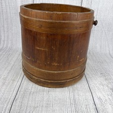 Antique Bentwood Wooden Firkin / Sugar Bucket with Wire Bail Handle and Lid — listing 5